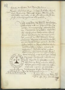 Na zdjęciu: Signum notariusza Paula Friedeborna wraz z formułą uwierzytelniającą dokument składany do sądu cesarskiego. 1606 rok w zbiorach Archiwum Państwowego w Szczecinie