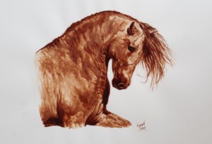 Rysunek przedstawiający popiersie konia andaluzyjskiego.