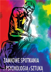 Kolorowa grafika z napisem "Zamkowe Spotkania z Psychologią i Sztuką". Na grafice siedzący mężczyzna w pozie myśliciela.